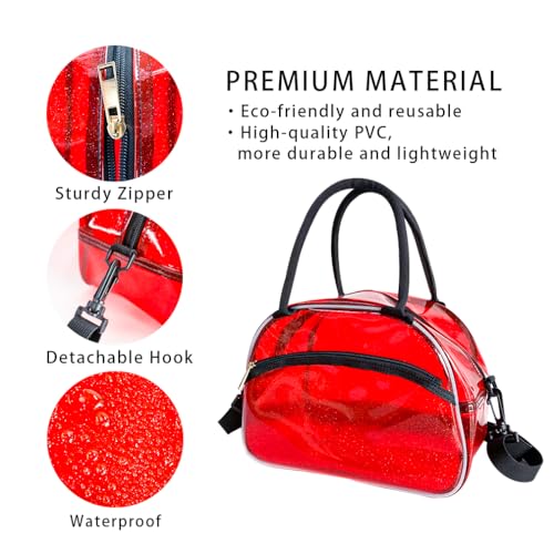 TotePrint 1 Pcs Clear Pink Glitter Jelly Toiletry Bag Waterproof Travel Toiletry Bag with Zipper and Handle Cosmetic Bag
