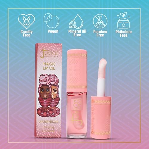 Juvia's Place Magic Lip Oil - Watermelon - Smooth, Hydrating with Vitamin E for Soft, Glossy, Juicy Lips - Infused with Fruit Extracts - Tinted, Shimmering, Lightweight & Non-sticky Lip Oil for Summer