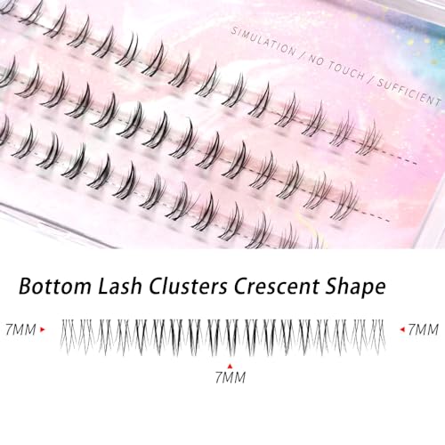 Bottom Lash Crescent Shape DIY Eyelash Extension 90Pcs Lower Individual Lash Clusters Clear Band Wispy Natural Clusters(7mm) Matched Thin to Thick Natural Eye Makeup Effect