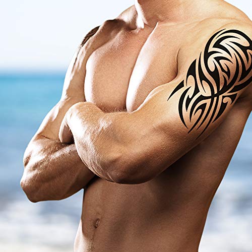 4 Pack Stick on black temporary tattoo maui tribal body art sticker transfer for arms shoulder aztec polynesian samoan hawaiian for adult men and women (4 x all tribal tattoo designs)
