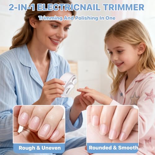 Electric Nail Clipper, Electric Nail Clippers for Seniors, 2026 2 in 1 Multifunctional Electric Nail Trimmer for Adults£¬Kids with Polishing and 2 Speeds (White)