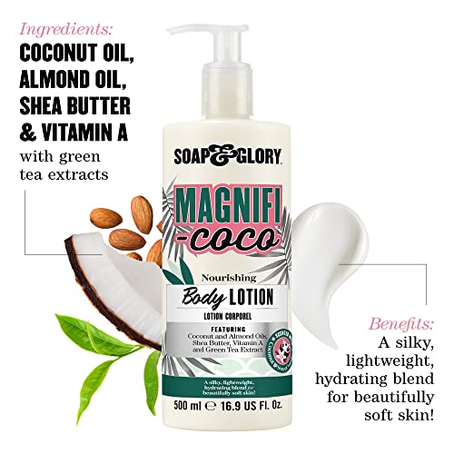 Soap & Glory Magnifi-Coco Body Lotion - Coconut Body Moisturizer with Vitamin A, Shea Butter & Rose Canina Fruit Oils - Rich Moisturizing Lotion for Dehydrated Skin (500ml) (Pack of 2)