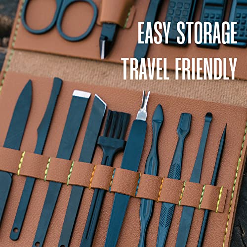 Nail Kit - Nail Clipper Set - Manicure Set -16 Stainless Steel Pieces Manicure Kit For Men¡¯s - Pedicure Kit For Men - Mens Grooming Kit With Brown Leather portable Case by Hayvenhurst