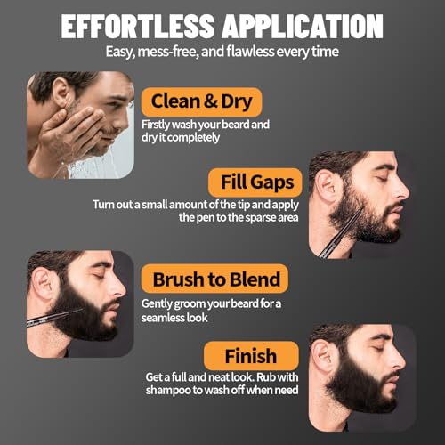 Noerrors 12Pcs Beard Pencil Filler for Men, Mustache Beard Pen Set, Hair Enhancement Pencil Kit for Men Hairline, Barber Lineup Styling Waterproof Long Lasting #Black