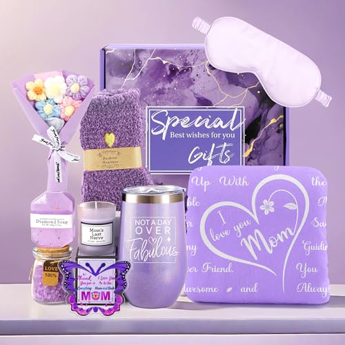 Mothers Day Birthday Gifts 10Pcs Set for Mom, Premium Natural Skincare Set - Spa Skincare Set with Silk Eye Mask Blanket Stainless Steel Tumbler Mother's Day Christmas Birthday Ideal Gifts for Mom