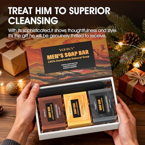 Mens Bar Soap, Natural Handmade Mens Soaps for Face, Body, Hands & Shave, Deep Cleansing, Refreshing Bar Soap for Men , 14.8 Oz 420G