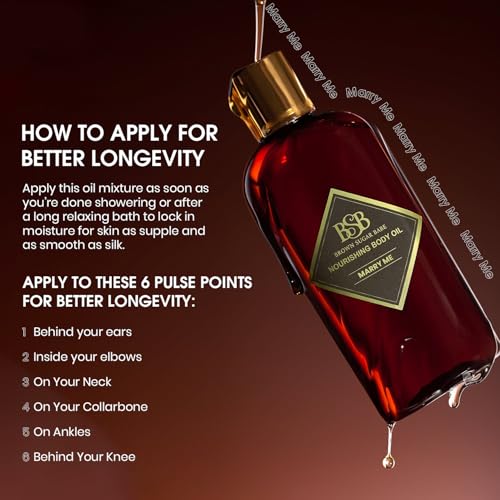 Brown Sugar Babe Marry Me Body Oil, Black Currant and Freesia Essential Oils, Nourishing Scented Oil for Women, Skin Care, Paraben Free, Body Oil Perfume, Made in USA