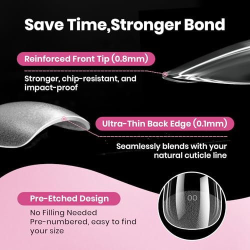 Beetles Gel Nail Tips Flat-X - Almond Coffin Medium, 320pcs 16 Sizes, Pre-Etched Half Matte Full Cover Soft Acrylic False Nail Tips Easy DIY Press on Nail Extension Salon for Flat & Natural Nail Beds