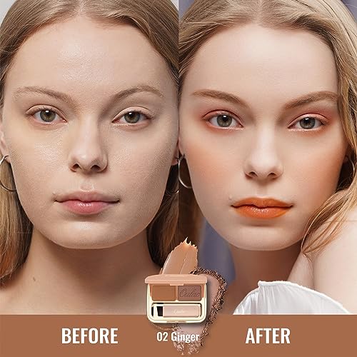 Oulac Waterproof Brown Eyebrow Powder Kit with Brow Brush 2 in1 Long Lasting Instant Eyebrow Pomade & Powder Natural Makeup for Sparse Brows 3.2 g/0.11 oz (Ginger£©