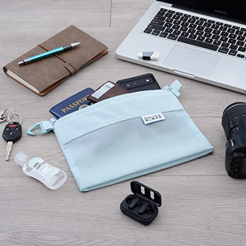 Rolling Nomad 10.2x7.6x0.4 Waterproof Travel Pouches, Light Blue Medium Mesh Zipper Pouch for Travel, Pencil, Toiletry Bags, Cosmetics, Organizer, Luggage