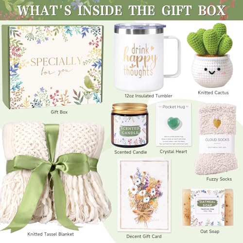 Get Well Soon Care Package for Women, Unique Birthday Gifts for Women, Thank You, Get Well, Sympathy Gift Baskets Spa Gifts Inspirational Friendship After Surgery Gift Blanket, Box for Her Grandma