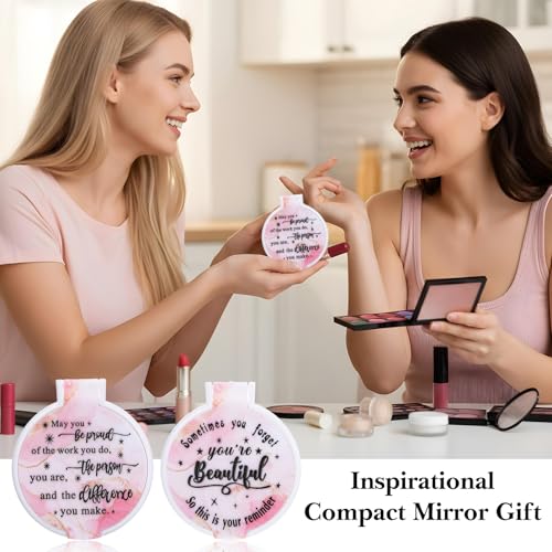 100pcs Light Pink Compact Mirror Bulk Gifts for Women, Mini Inspirational Purse Handheld Makeup Pocket Mirror, Round Portable Makeup Folding Mirrors Gift for Christmas Valentine Daily Travel Coworker