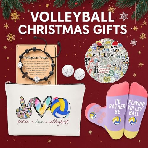 Volleyball Gifts for Girls, Cute Volleyball Gift Set with Socks, Earrings, Makeup Bag & Stickers, Teen Girl Volleyball Player Birthday Gifts
