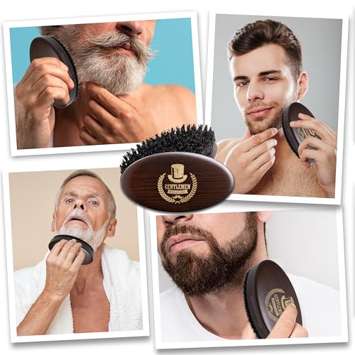 Boar Bristle Beard Brush for Men, Natural Wood Travel Pocket Hair Brush, Grooming Comb for Beards and Mustache (Hat)