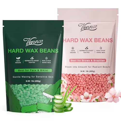 Hard Wax Beads 2-Pack, 1lb Aloe Hard Wax Beads for Coarse Hair Full Body + 1lb Cherry Blossom Hard Wax Beads for Sensitive Skin, Perfect for Facial, Eyebrows, Arms, and Brazilian