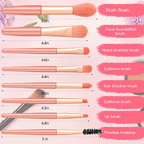 Gerrii 6 Sets Travel Makeup Brush Set Brushes Bag Bridesmaid Gift Synthetic Fiber Face Make up Brushes Angled Blush Brush for Wedding Bridal Shower Favors Bachelorette Party Gift (Coral Orange)