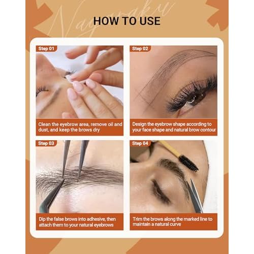 NAGARAKU Eyebrow Extensions, Air Series Brow Extension False Eyelashes Straight Curl for Bottom Lower Lash Grafting 16 Rows Black Soft Natural for Professional Salon Use - 0.07mm, Brown, 9/10/11mm