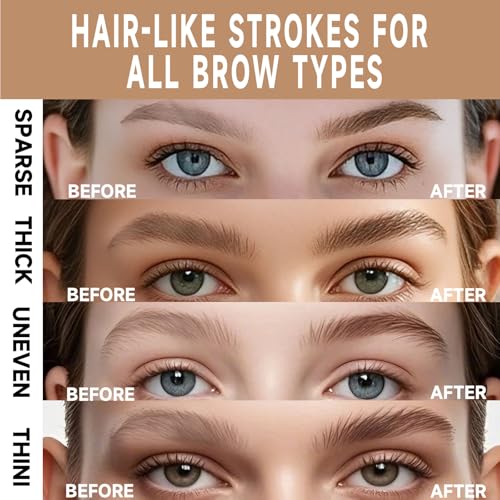DUDUDU Eyebrow Pen for Women - Dual-Ended Microblading Pen with Multi-Prong Tip & Brow Brush, Waterproof, Creates Realistic 4D Hair-Like Strokes, Long-Lasting Light Brown