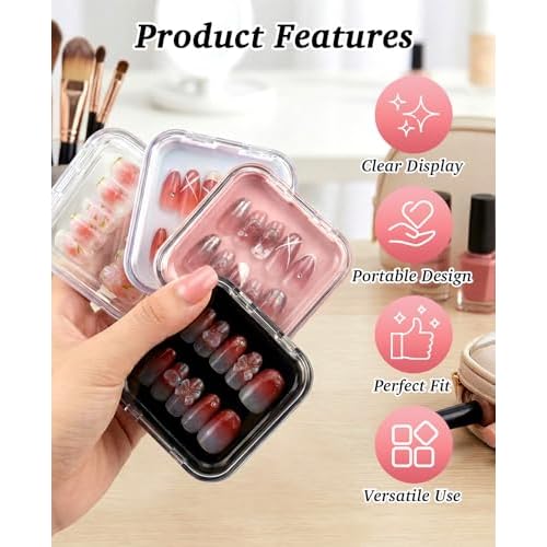 48 Pcs Nail Boxes for Press Ons, Fake Nail Storage Case Packaging Container with 120 Adhesive Double Sided Tape