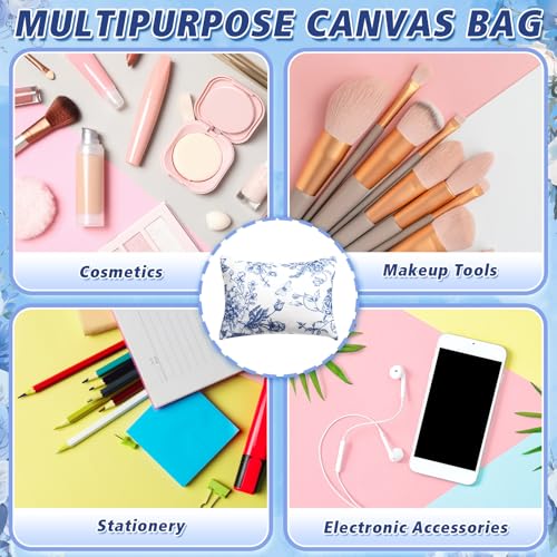 20 Pcs Floral Makeup Bags with Zipper Canvas Cosmetic Bags Bulk for Women Pencil Bag Travel Toiletry Pouch Gift for Health Nurse Mother Teacher (Blue)
