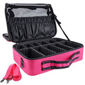 gzcz Travel Makeup Bag,Professional Cosmetic Bags for Women,Portable Makeup Brush Case Organizer Storage with Adjustable Dividers and Shoulder Strap (Medium)