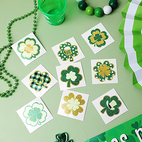 72 Pieces Glitter Shamrock Temporary Tattoos St. Patrick's Day Tattoos Lucky Clover Glitter Tattoo Stickers St. Patrick's Day Irish Sticker Parade Party Favors Decorations Accessories, 9 Styles