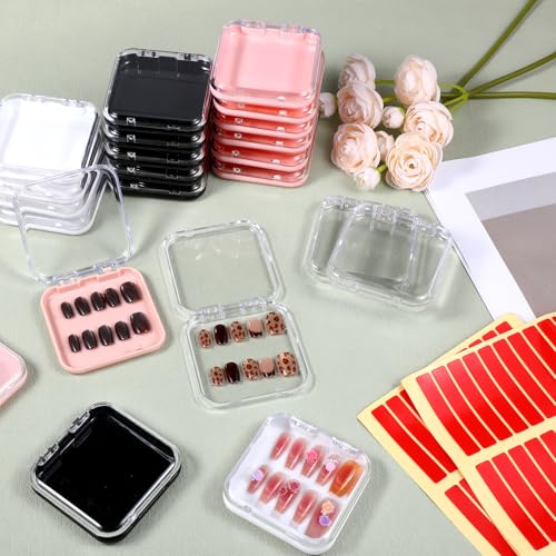 40Pcs Press On Containers Nail Packaging Boxes Acrylic Nails Containers Organizer Cases for Packaging 120Pcs Double Sided Adhesive Nail Tape for Naill Art Salon Supplies