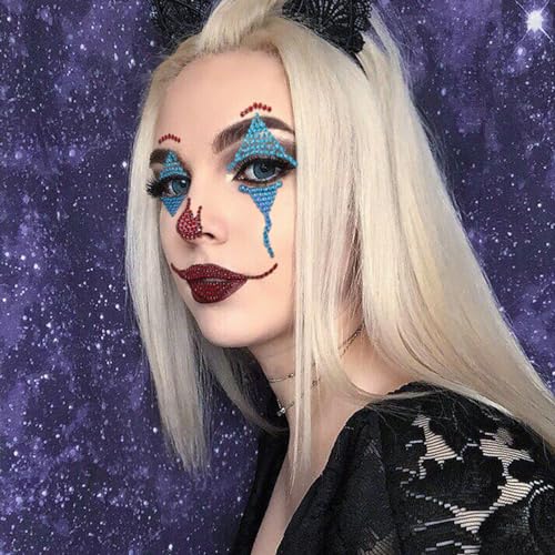 2 Pcs Face Gems Jewels Tattoos Halloween Party Festival Rave Day of the Dead Temporary Rhinestone Crystal Stones Women Body Gems Makeup Stickers (Blue)