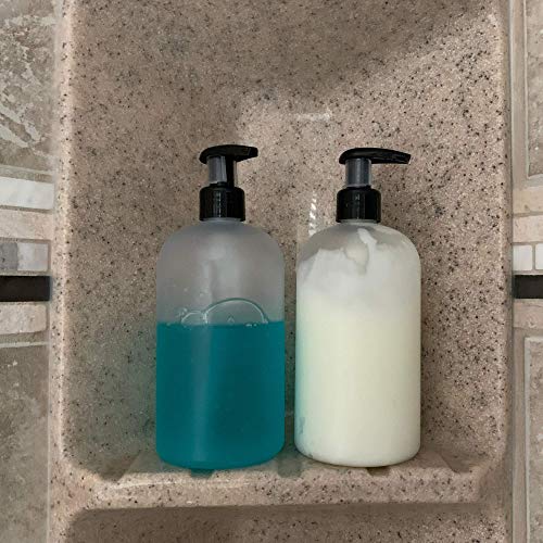 Bottiful Home-16 oz Empty PET Plastic Refillable Bottles-Set of 4-with Lotion Pumps for Shampoo, Conditioner, Body Wash, Hand Soap, Dish Soap, Lotion, Cleanser-Drip Free, Rust-Free (Frosted Clear)