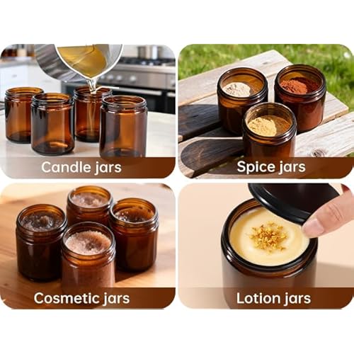 8oz Amber Glass Jars with Lids (30 Pack) - Empty Candle Jars for making candles,Cosmetic Jar,Amber Cntainers with Lids for Lotions,Creams,Spices