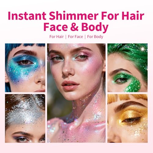 SEVICH Mardi Gras Hair Glitter Stick Sliver for Face Body,Kids & Skin Safe Waterproof Sparkle with No Glue Needed,Easy to Apply and Remove for Parties Festivals Makeup,Child Friendly 15g