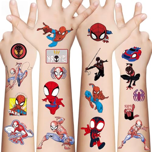 10 Sheets Spider Temporary Tattoos, Removable Cute Cartoon Spider Stickers, Spider Themed Birthday Party Favors & Decor Supplies