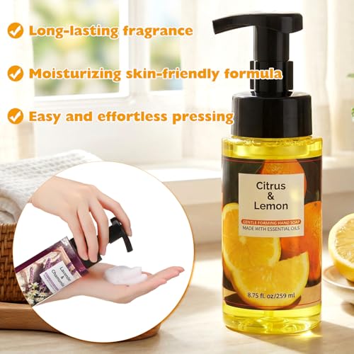 6 Pack Natural Foaming Hand Soap with Pump Care Moisturizing Liquid Fresh Flavor Foam Hand Wash Employee Appreciation Gift for Kitchen Bathroom Family Teacher Doctor 8.75 Fl oz