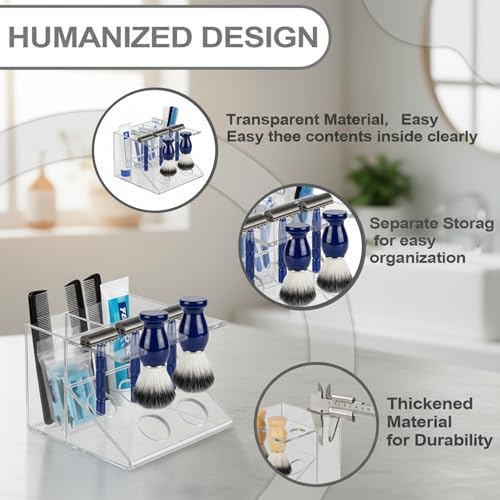 Shaving Brush Stand and Razor Holder, Safety Razor Stand for Men with Smooth Scratch-Resistant Surface - Multi-Function Storage Solution to Prolong Your Brush Life - Fits Most Razors and Brushes