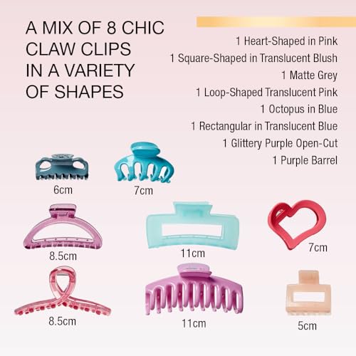 Scunci by Conair 8 piece claw clips set - claw clips for thick hair - hair accessories for women - Pastel Colors