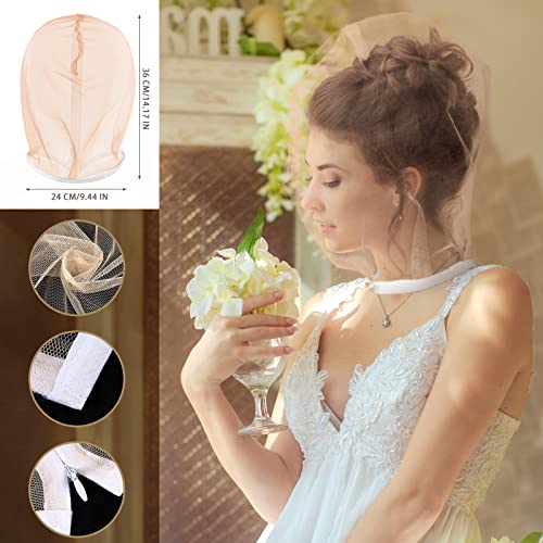 Loopeer 6 Pcs Makeup Protector Hood, Washable Light Airy Nylon Chiffon Face Cover, Protects Hair and Make up While Getting Dressed Zipper Closure Reusable Cosmetic Mask for Women Beauty Wedding(Nude)