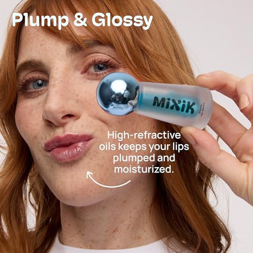 MIXIK Glossy Lip Serum, Ultra-Hydrating Lip Oil with Blue Agave, Olive & Avocado Oils for Soft and Smooth Lips, Long Lasting Moisture without the Sticky Feel (Clear Oasis)