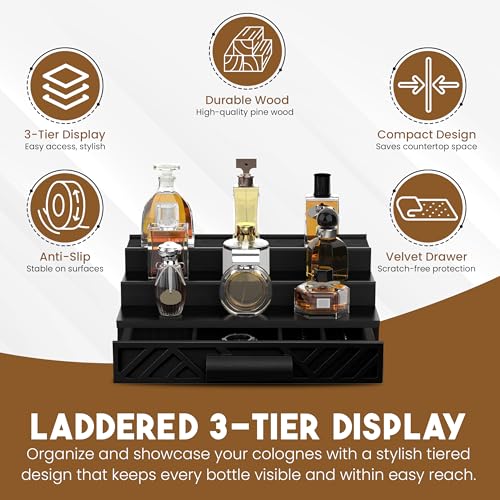 Cologne Organizer for Men - Multi Tier Drawer Organizer & Dresser Organizer Countertop - Perfume Holder | Cologne Stand For Men - Perfume Organizer for Women