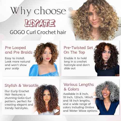 7 Packs Gogo Curl Grey Crochet Hair for Women 8 Inch Pre-Twisted Curly Crochet Hair Pre Looped Deep Ocean Water Wave Beach Curl Crochet Braids Synthetic Braiding Hair Extensions (8 Inch, 1B/Gray)