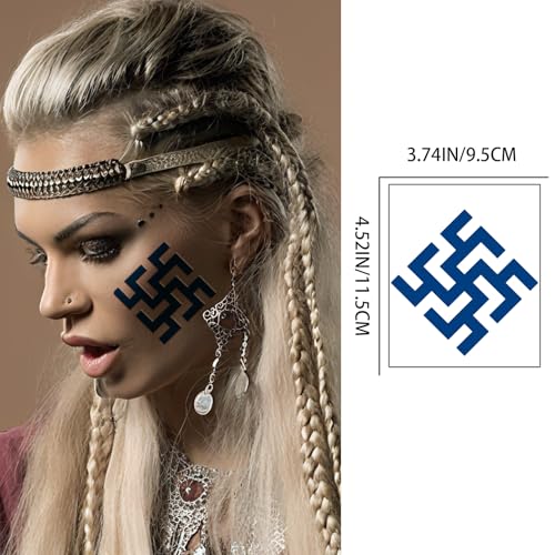 10 Sheets Viking Temporary Tattoos for Men and Women, Waterproof & Long-Lasting Temp Celtic Fake Tattoo Stickers for Adults, Tattoo Axe Bullhorn Dark Blue for Parties Festivals Styling Accessories