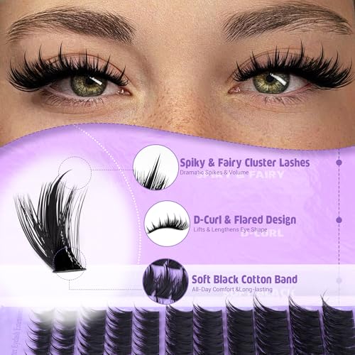 Winifred Lash Clusters Fairy Cluster Eyelash Extensions Dramatic Lash Clusters with spikes Voluminous Eyelashes Thick Eyelash Cluster D Curve 12-20mm 187pcs Individual Lashes DIY Lashes