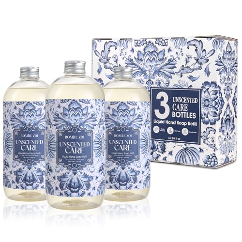 ROMIIE ZOI Liquid Hand Soap Refills Gift Set ? Unscented ? 3 x 26 Fl Oz Bottles ? Plant-Based, Non-Toxic, Fragrance-Free & Gentle Moisturizing Formula ? for Sensitive Skin, Bathroom, Kitchen