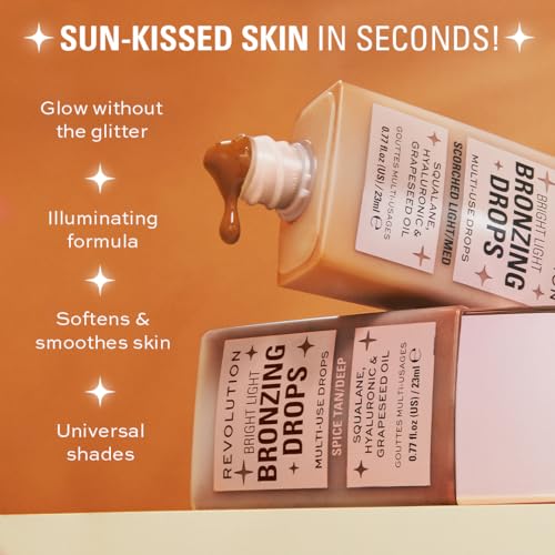 Revolution Beauty London, Bright Light Bronzing Drops, Bronze & Glow for Face & Body, Infused with Hyaluronic Acid, Vegan & Cruelty-Free, Bronze Summer, 0.77 fl oz