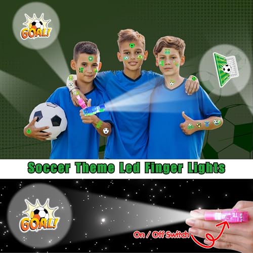 72 PCS Soccer Party Favors ? 48 PCS Luminous Tattoos & 24 PCS LED Finger Lights Combo ? Birthday Goodie Bag Fillers, Party Supplies, Gifts Light Up Toys Glow In The Dark for Boys and Girls