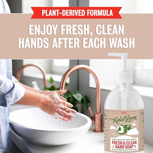 Rebel Green Fresh & Clean Hand Soap - Natural Liquid Hand Soap for Bathroom & Kitchen - Chai Tea, 12 Fl oz, Pack of 2