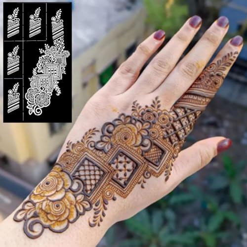 Reusable Henna Tattoo Stencils Kit, Mehendi Stencils for Hands Forearm Glitter Airbrush DIY Tattooing Template,9 Sheet Indian Temporary Tattoo Stickers for Women Girls£¨8.2" x 4.7"£©