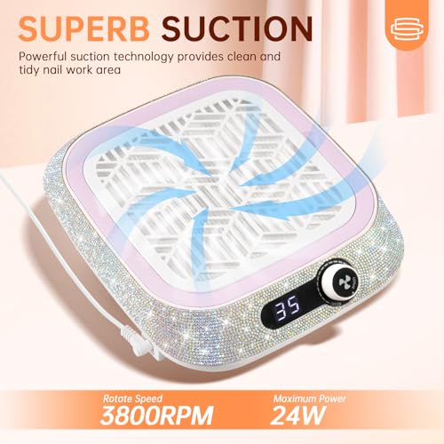 Nail Dust Collector, Professional Dust Collector Nail Tech, Powerful 3500 RPM Vacuum Fan Vent Dust Collector Extractor Dust Suction Machine for Acrylic Nails Polishing, Salon&Home