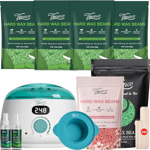 2.5LB Aloe Hard Wax Beads + Wax Warmer Kit for Women Men + 1lb Wax Beans with Cherry Blossom for Sensitive Skin for Facial, Eyebrows, Arms, and Brazilian Area for Home Use