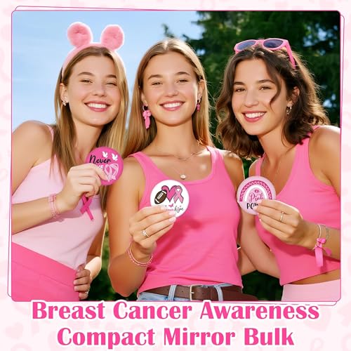 Y1tvei Breast Cancer Awareness Mirrors - 36Pcs Pink Ribbon Motivational Encourage Gift for Christian, Survivor Portable Mini Mirror Inspirational Thanksgiving Birthday Gifts for Christmas Party Favors