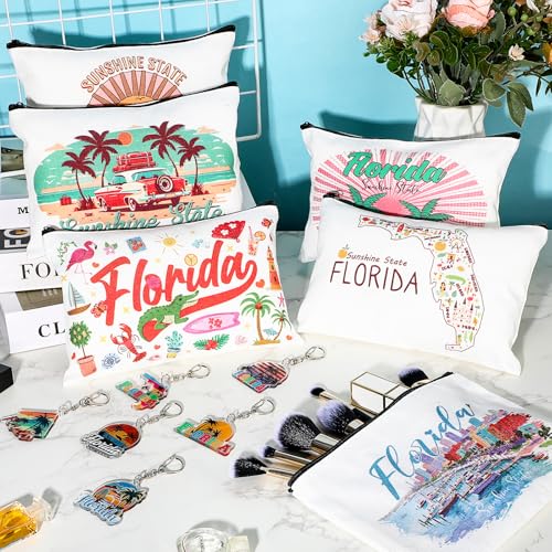 6 Sets Florida Souvenir Gifts,6Pcs Florida Cosmetic Bag,6Pcs Florida Souvenir Keychain for Women Travel Gift, Daily Use Christmas Party Gifts(Florida)